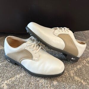 Nike White and Tan Leather Athletic Golf Shoes